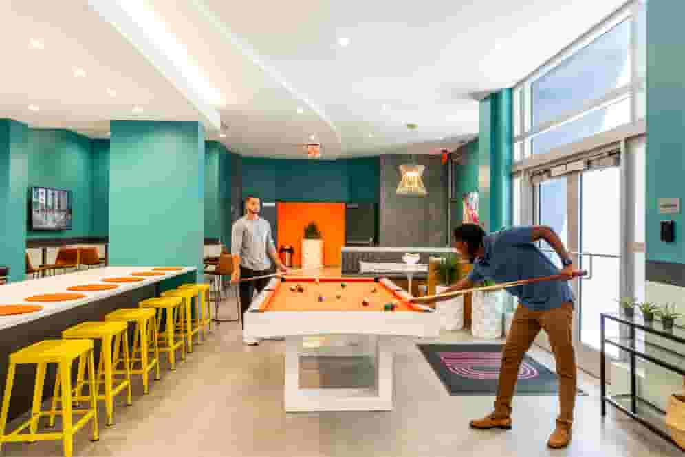 Club Room with pool table and kitchen at Identity Miami